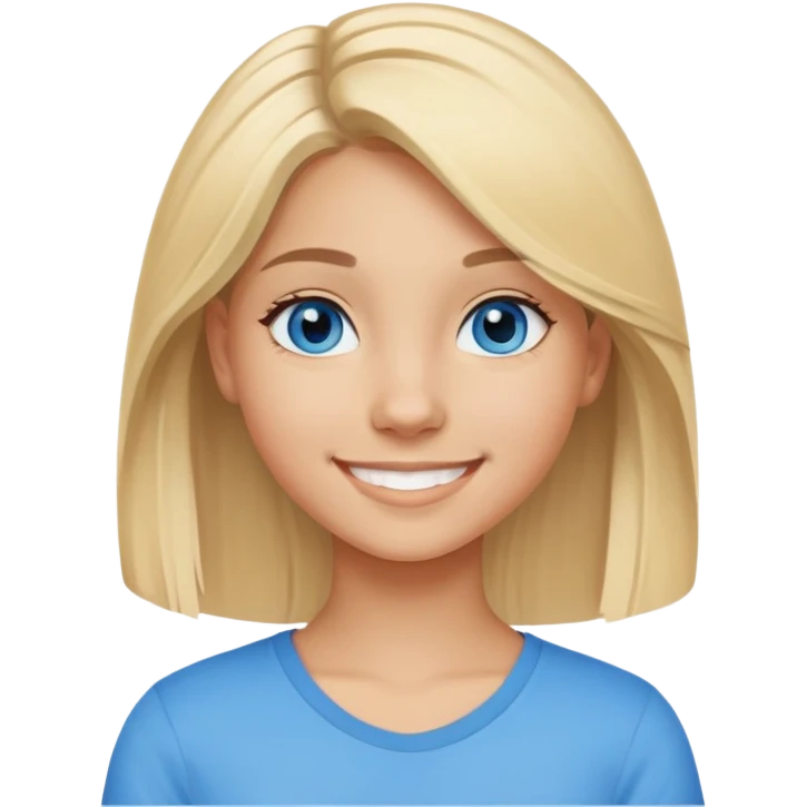 teen girl with Latina makeup, blue eyes, medium length,blonde hair and hot emoji