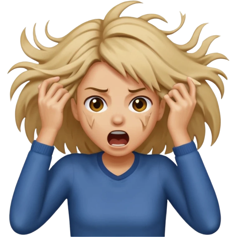 Girl ripping hair out yelling holding hair emoji