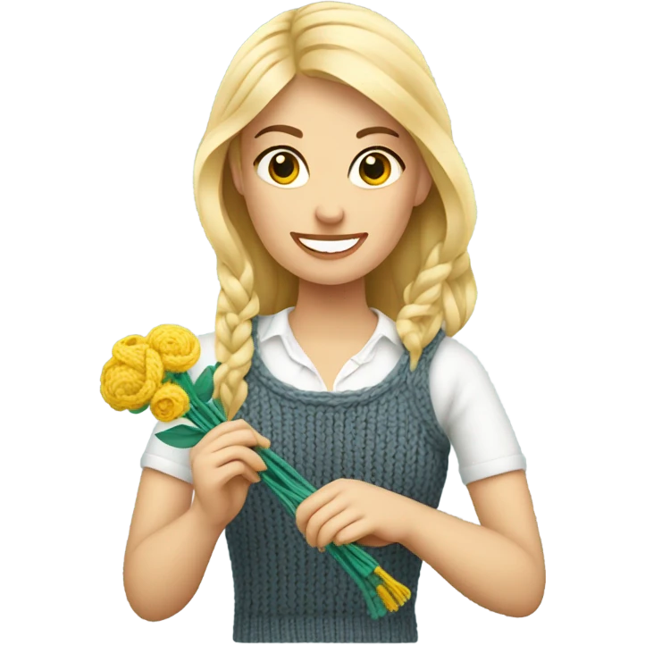 beautiful finnish blonde woman knitting flowers emoji