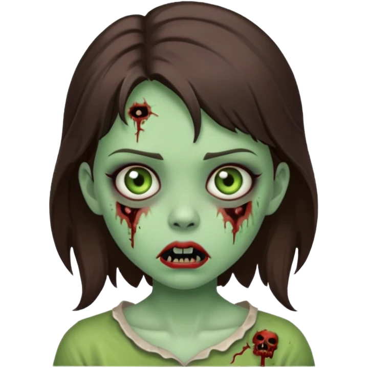cute girl zombie,brunette ,horror green skin, emoji