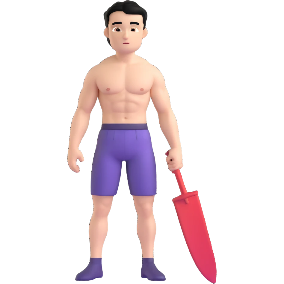 young white man with short black hair, shirtless, muscular emoji