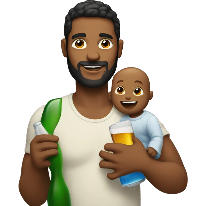 man holding beer and baby emoji