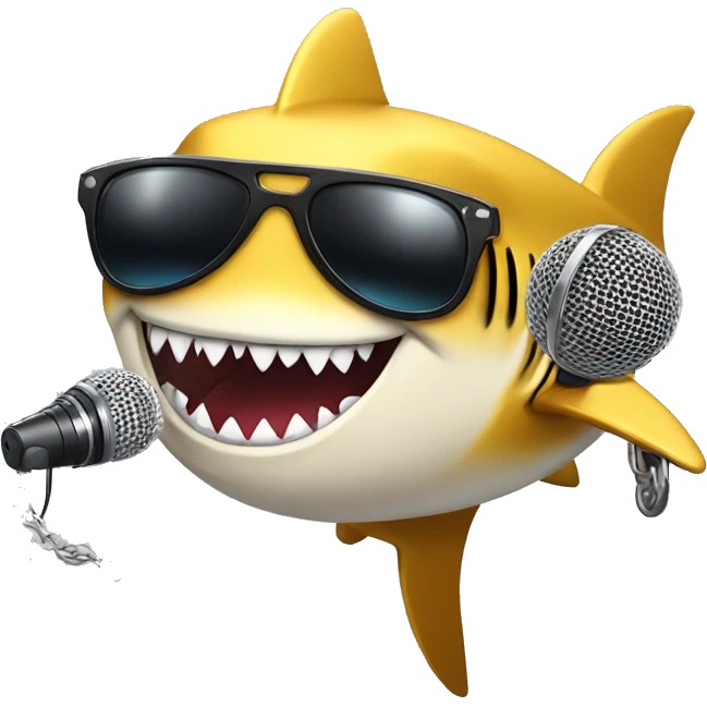 gold shark with chain and sunglasses holding microphone  emoji