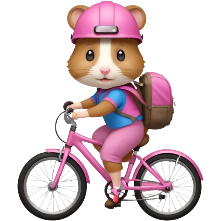 A hamster is riding a bicycle and wearing a backpack. emoji