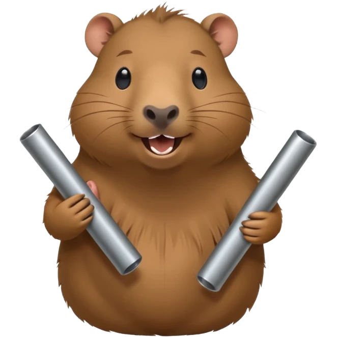 laughing capybara holding stainless steel tubes emoji