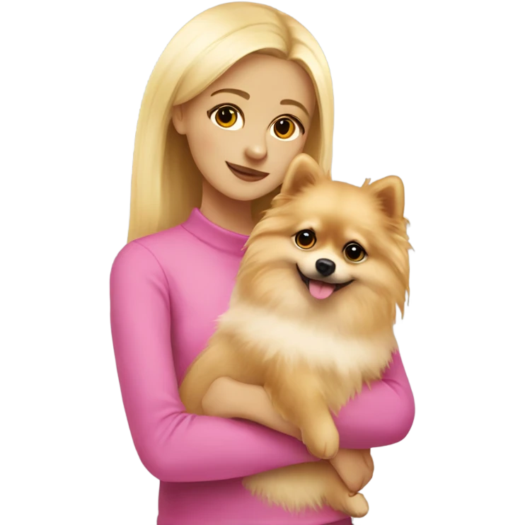 Blonde girl wearing pink hugging pomeranian emoji
