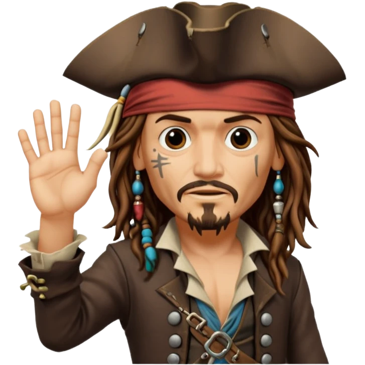 jack sparrow from the film pirates of the caribbean, shooo-ing the stone-crab.
- jack is looking to the left, hands mimicing to the left
 emoji
