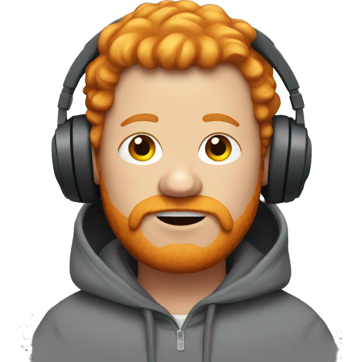 Fat ginger man with hoodie hood up and headphones  emoji