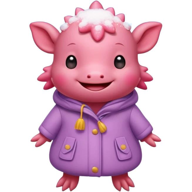 Axolotl playing in snow with winter clothes. emoji