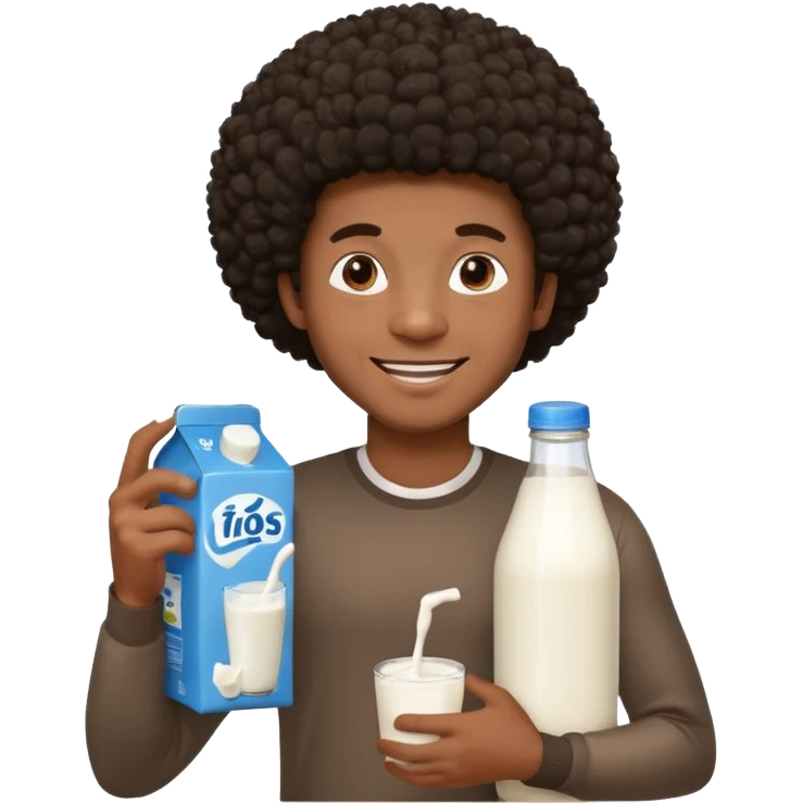 Make a black guy with Afro getting milk from store emoji