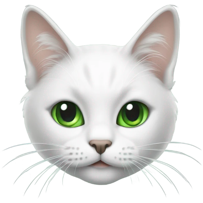 white long hair cat, with green eyes and a black spot and ear on the right side emoji