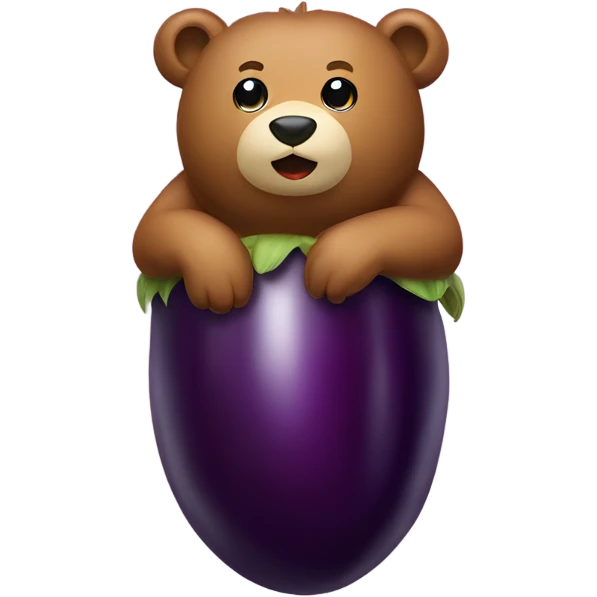 Bear on top of a eggplant emoji