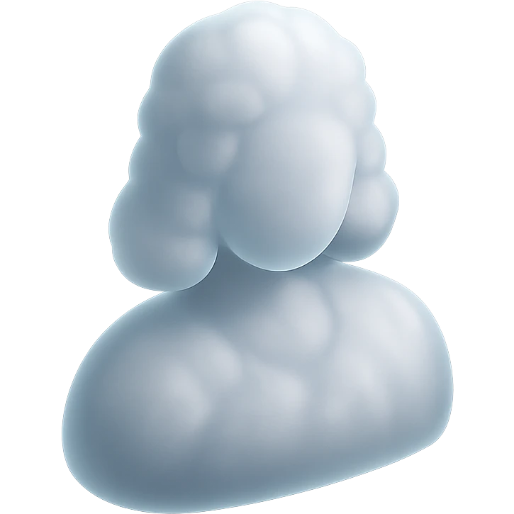 human figure, shoulder length, straight, made of white convex fluffy clouds, no shadows, matte glass style emoji