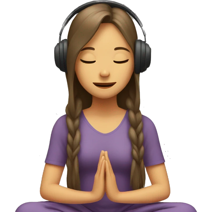 a girl with long hair is meditating and headphone emoji