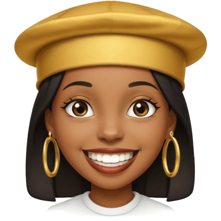 Black girl smiling with a gold grill and skully hat emoji