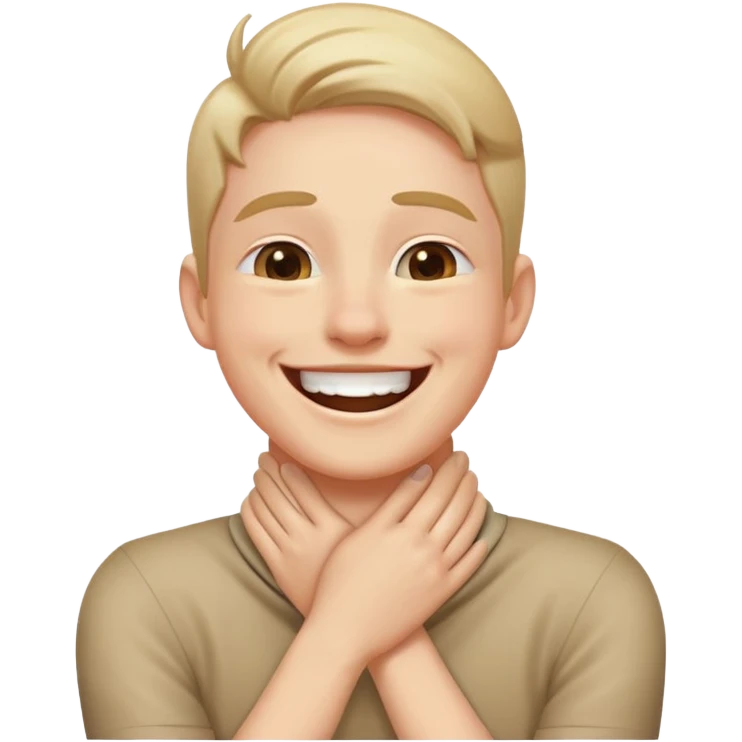 Person laughing with hands crossed on neck emoji