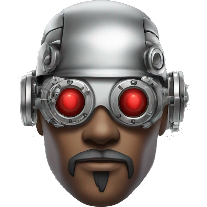 Red skin male cyborg head with white goatee and silver steampunk goggles emoji