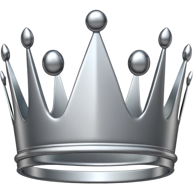 A luxury silver crown emoji, chrome metallic finish, smooth rounded edges, subtle sparkle, polished reflective surface, cute proportions, iOS emoji style, centered on a clean white background, soft studio lighting, no outlines emoji