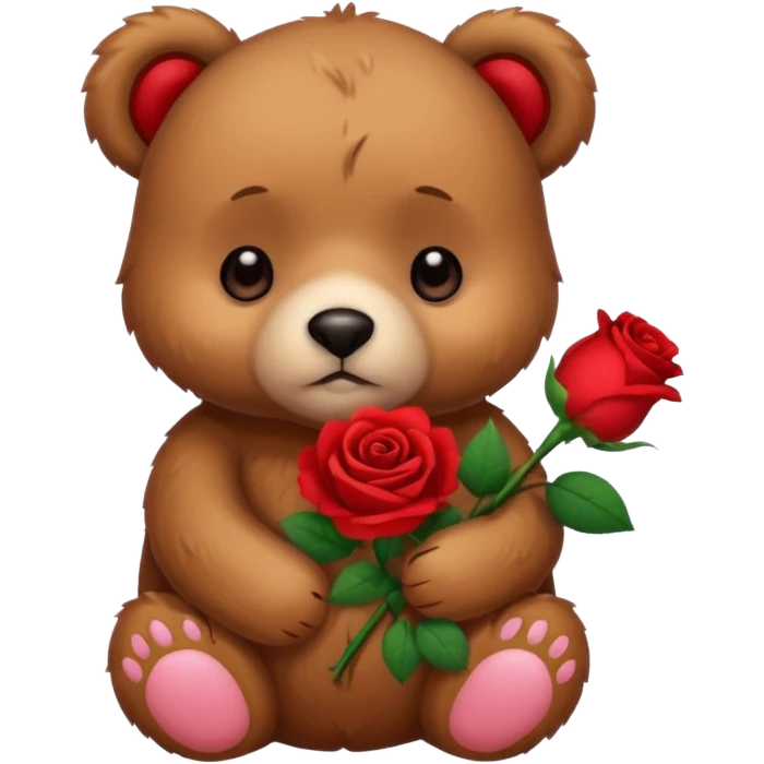 Cute bear with sad puppy dog eyes holding roses  emoji
