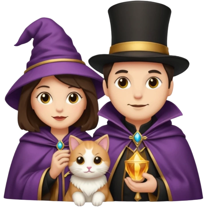 magician couple and their pet cat emoji