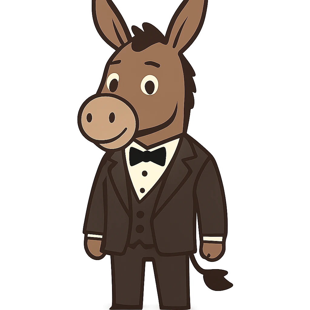 flat toon style donkey in a tuxedo emoji