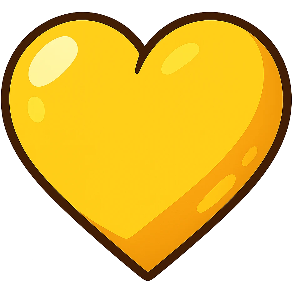 golden yellow heart, soft and glowing, vibrant toon style emoji