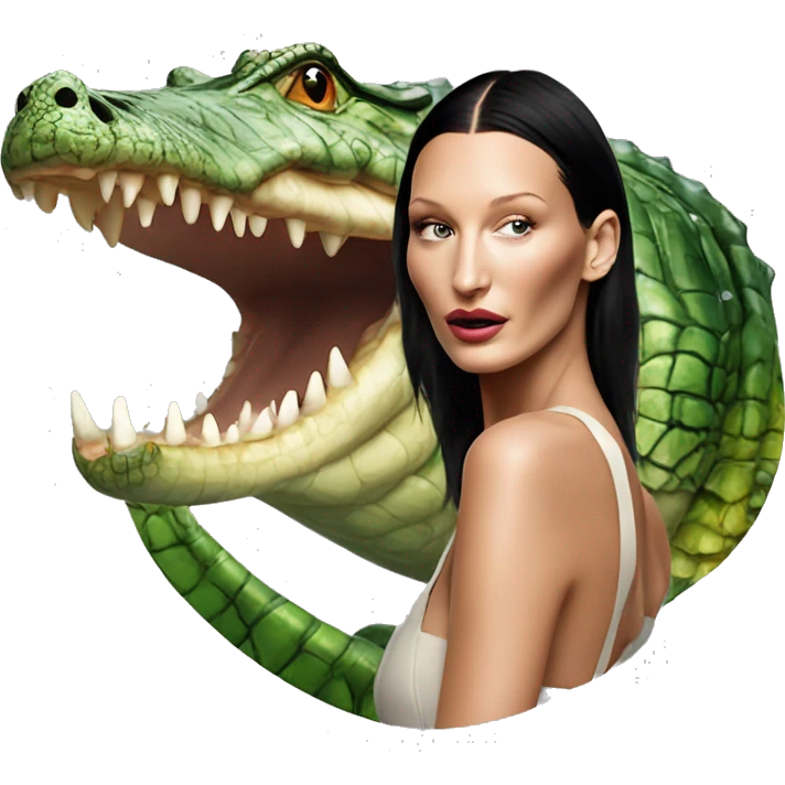 Bella hadid with half body of a crocodile  emoji