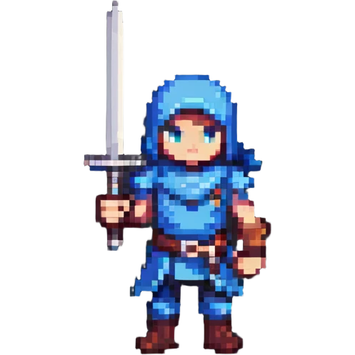 pixel game character with sword emoji