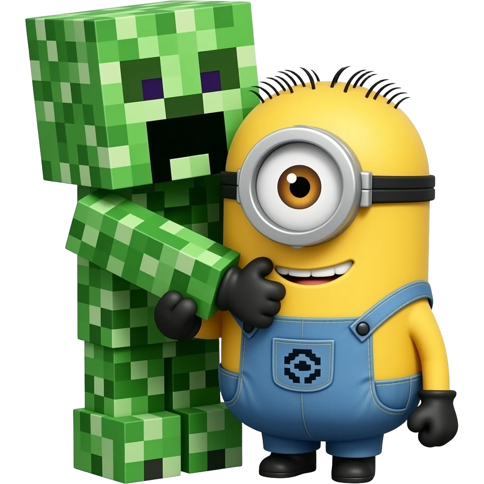 Creeper do Minecraft abraçando umMinions emoji
