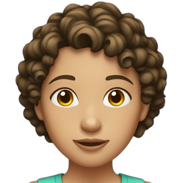 Young brunette with short hair and curly emoji