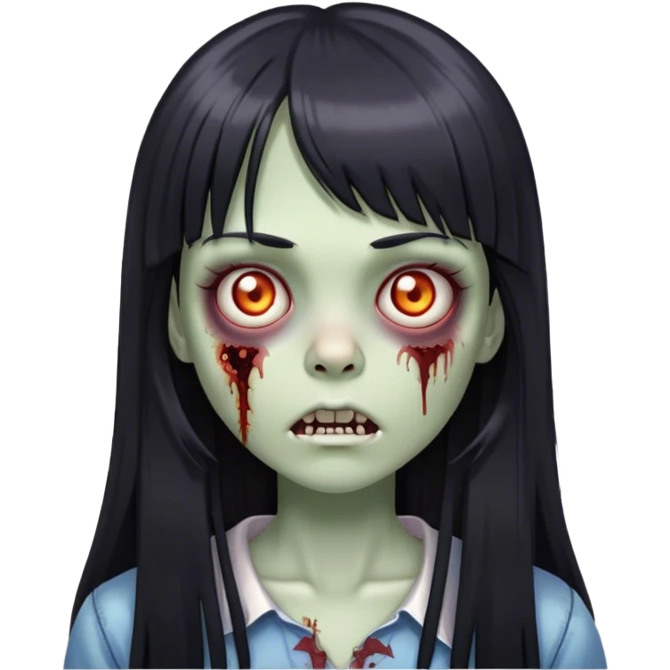 zombie girl with straight long black hair and bangs 🧟‍♀️ emoji