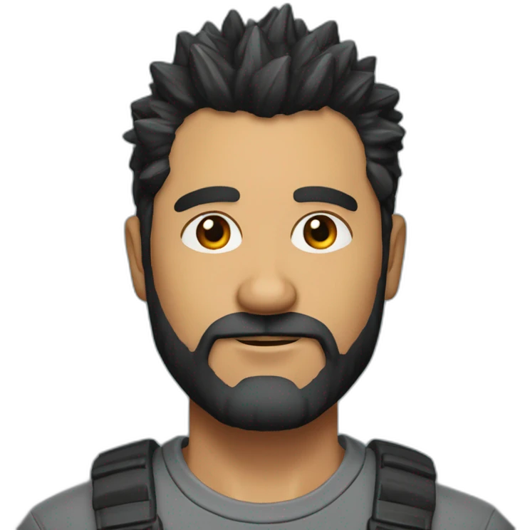 A 52 year-old man with black and spiky hair on top hair very short beard emoji