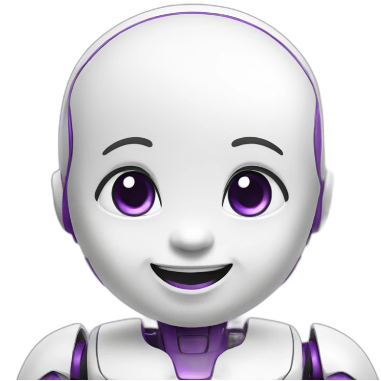 happy baby robot white purple emoji