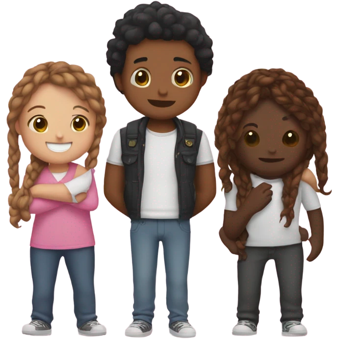 two friends hugging one black friend with brown braids and one mexican friend with brown hair and pink peekaboo effect hair emoji