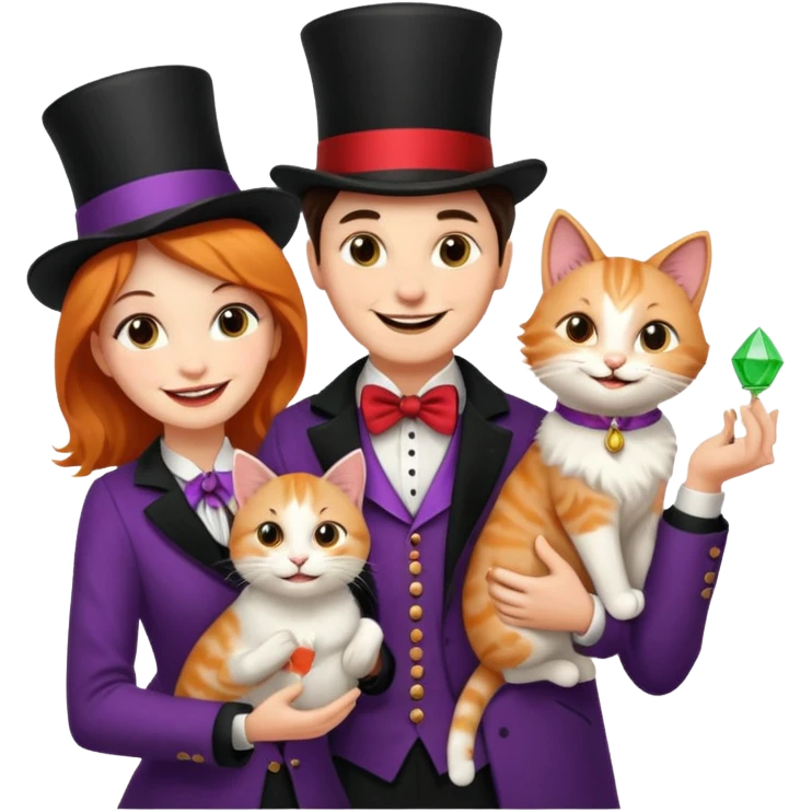 magician couple and their pet cat emoji