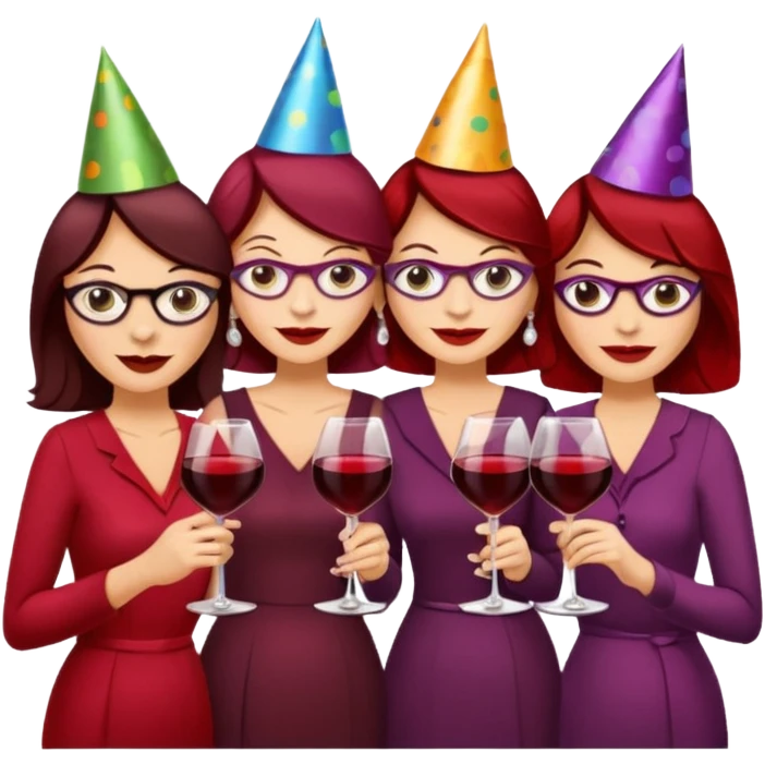 Five smoking hot party girls, glasses of red wine, cocktails in hand, celebrating their 53rd birthdays emoji