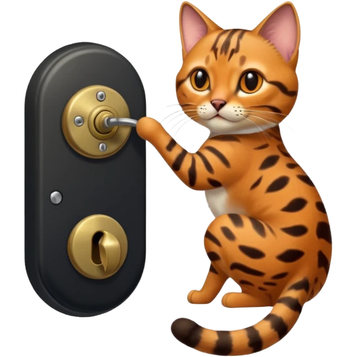 A bobtailed bengal turning a doorknob emoji