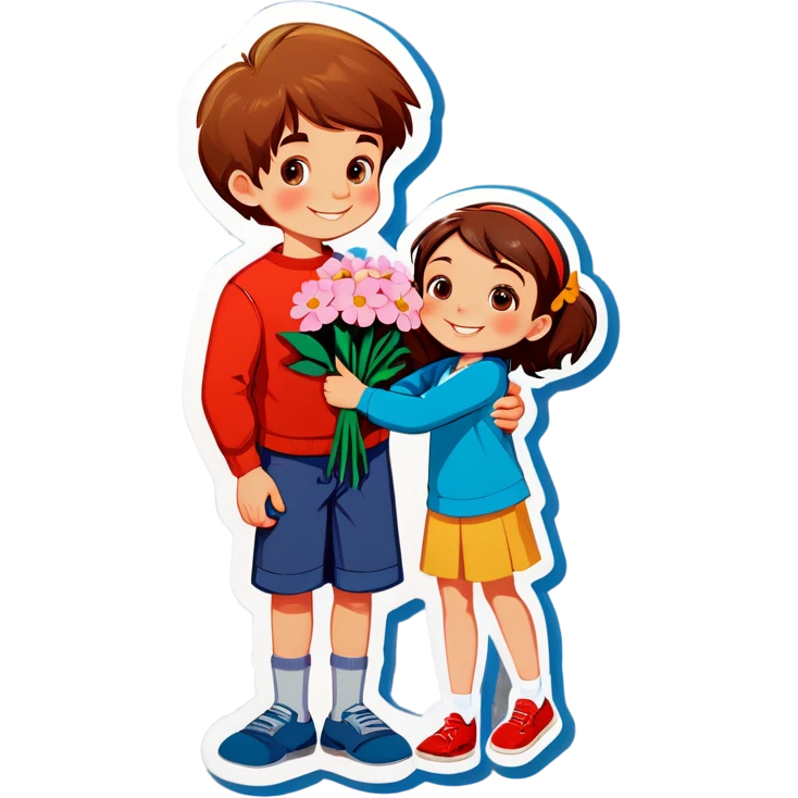 Boy bringing girl flowers emoji
