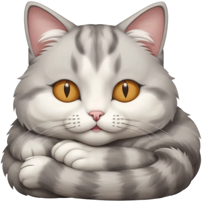 grey and white small cat with its eyes closed lying down with its paw curled under his chin holding it up emoji