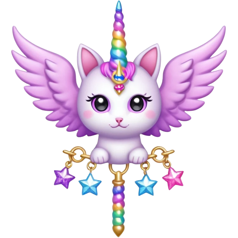 Kawaii decora cutecore starlight staff with wings and cute unicorn cat charms emoji