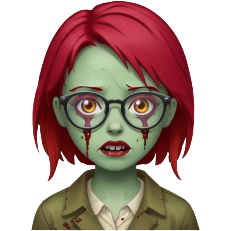 girl zombie with cherry red hair and glasses emoji