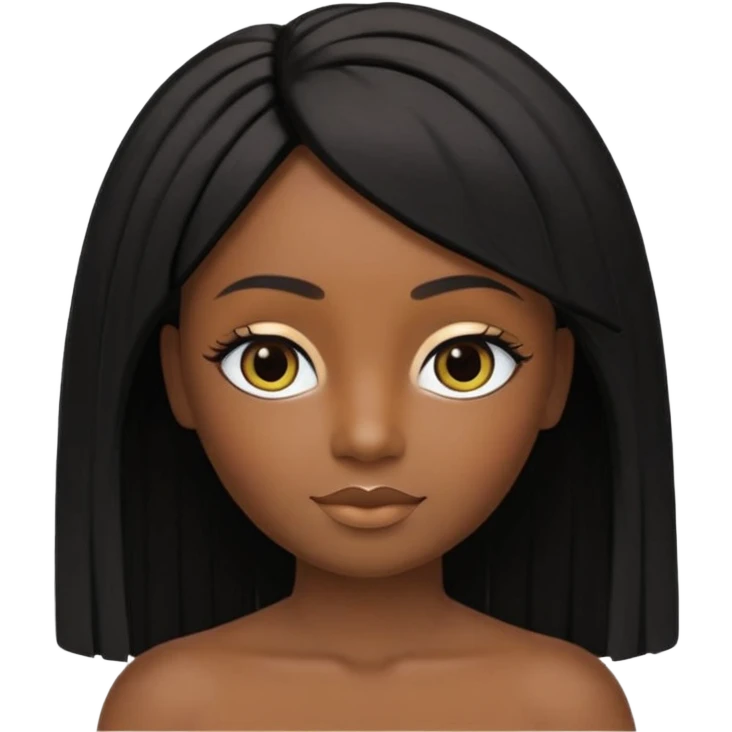 crie um icon no estilo memoji da apple de uma garota parda com cabelo preto abaixo do ombro e franja na altura dos olhos, sobrancelhas pretas, olhos castanhos escuro com delineado preto, nariz afinado, lábios grossos com batom preto e colar preto com um pingente de morcego emoji