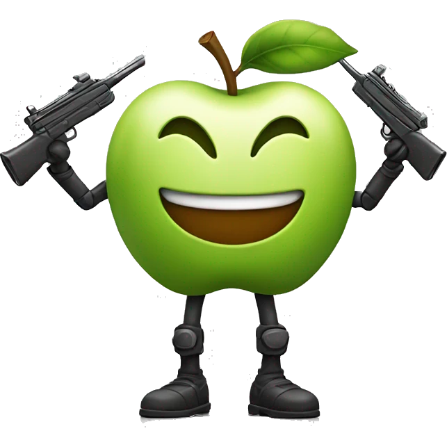 An apple with small arms and legs is smiling happily emoji