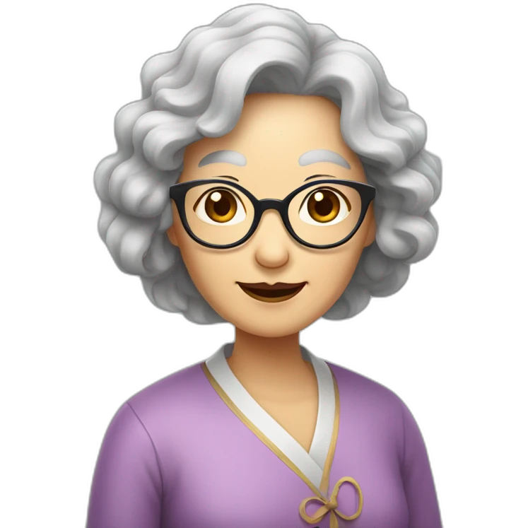 Chinese senior  lady has wavy long  wavy hair wear glasses show appreciation signs emoji