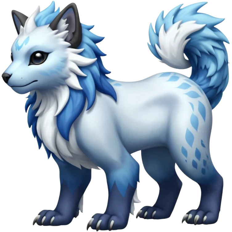 Icy glacial glistening glossy smooth soft flaky scaly furry flurry hyper-realistic cozy boreal boreal-lupus-Lunaray-Manectric-Absol-Luxray-Bobcat-Fakémon-fusion-animal-creature, full body  emoji