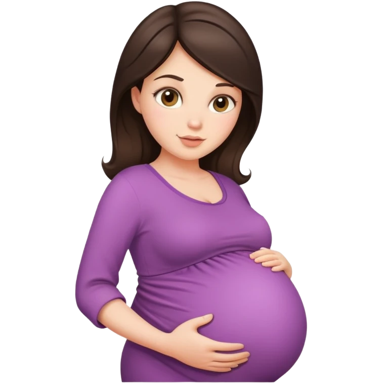 Beautiful brunette pregnant woman with baby bump emoji