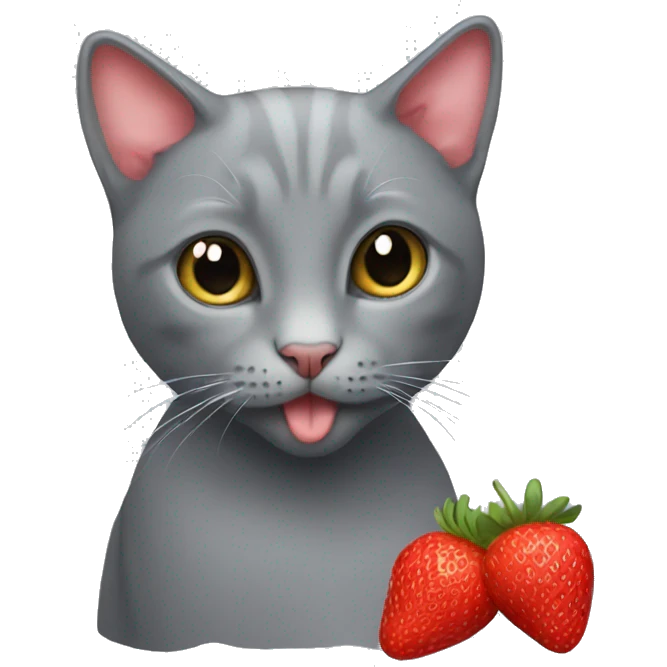 Gray cat eating strawberries  emoji
