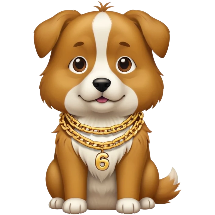 Dog wearing a chains that says 6️⃣7️⃣ emoji
