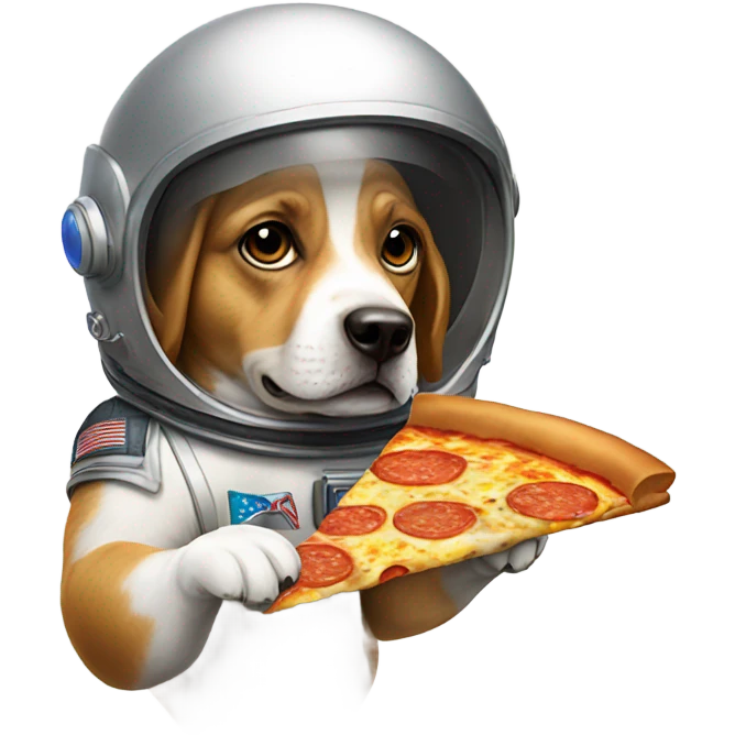 Dog with a space helmet with a pizza emoji