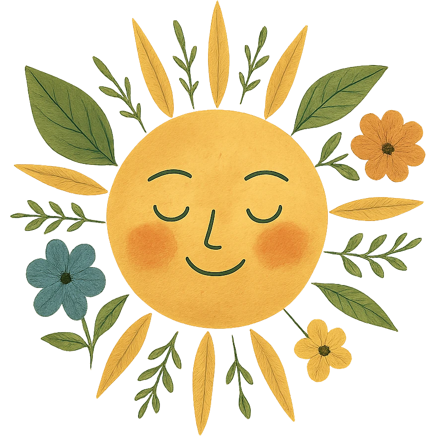 yellow face with sun rays, nature theme, digital illustration emoji